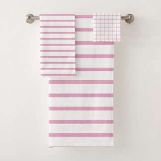 Modern Elegant Light Pink Check Pattern Bath Towel Set