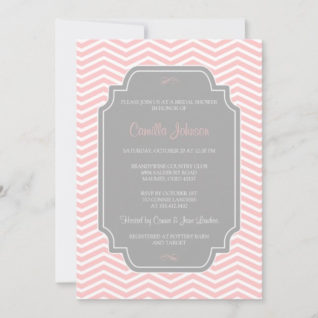 Modern Elegant Light Pink Chevron Bridal Shower Invitation (Front)