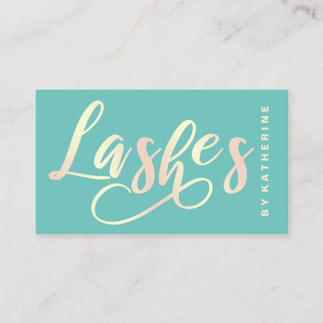 Modern elegant light teal & gold lashes extension business card (Front)