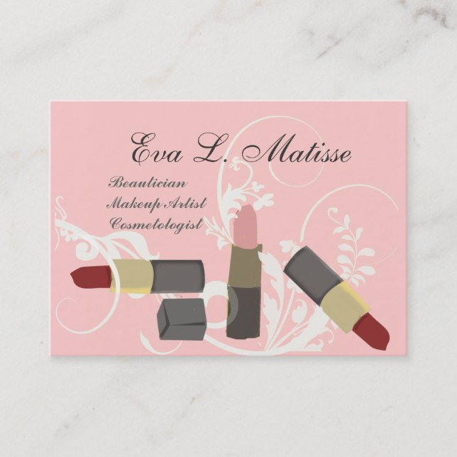 Modern Elegant Lipstick Fashion  MUA Makeup Artist Business Card (Front)