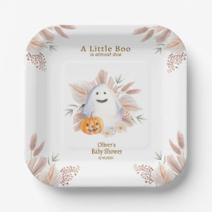 Modern Elegant Little Boo Boho Ghost Baby Shower Paper Plate