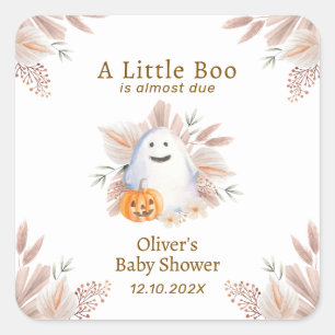 Modern Elegant Little Boo Boho Ghost Baby Shower Square Sticker