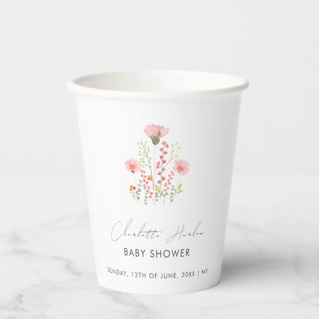 Modern Elegant Little Wildflowers Baby Shower Paper Cups (Front)