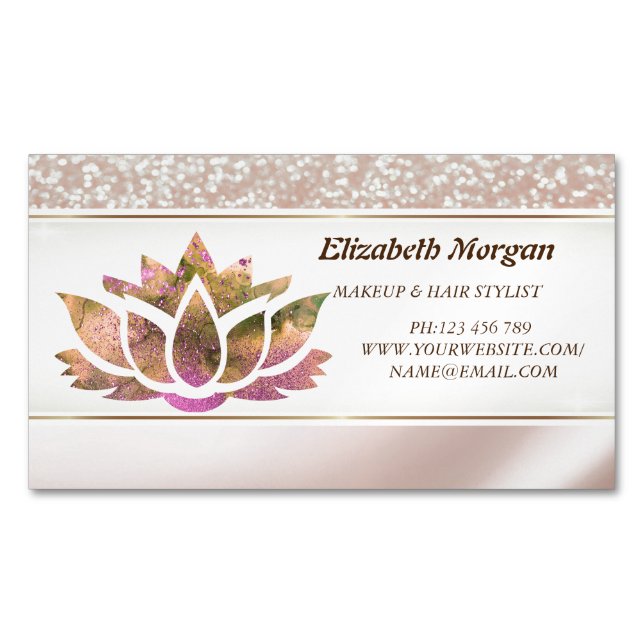Modern Elegant Lotus Glitter  Magnetic Business Card (Front)