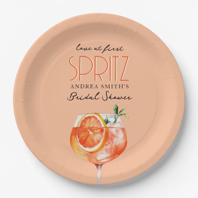 Modern Elegant Love at First Spritz Bridal Shower  Paper Plate (Front)