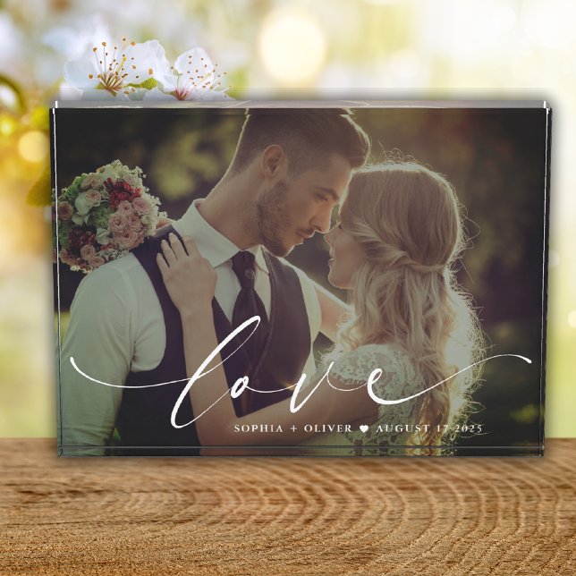 Modern Elegant Love Personalised Wedding Photo Block (Creator Uploaded)