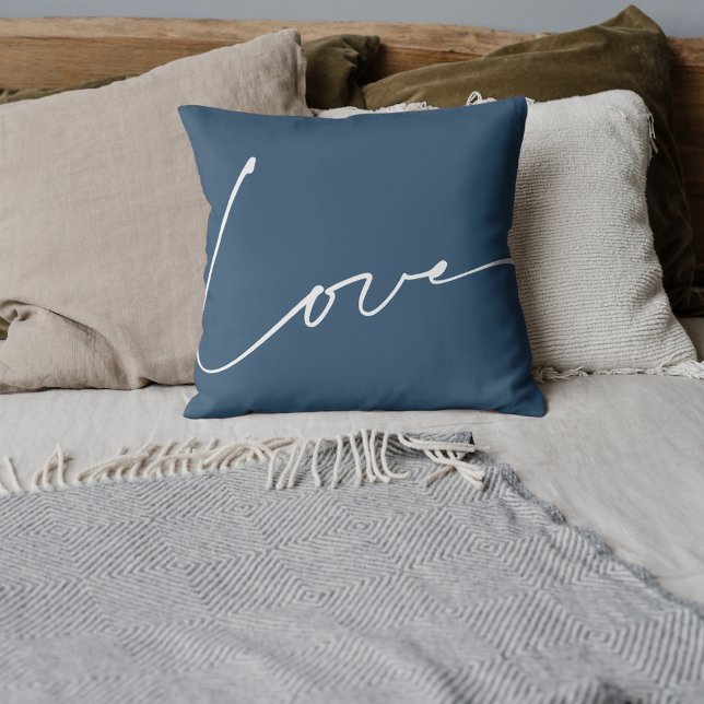 Modern Elegant Love Script Typography Cosmic Navy Cushion (Creator Uploaded)