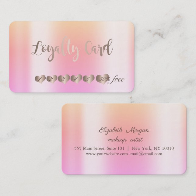 Modern Elegant, Luminous Ombre Hearts Loyalty Card (Front/Back)