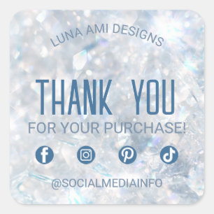 Modern Elegant Luxury Crystal Diamond Thank You Square Sticker