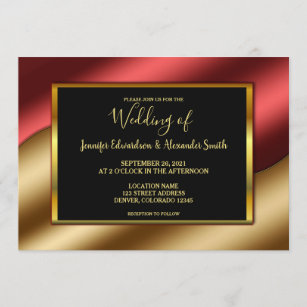 Modern elegant luxury red gold glitter Wedding Invitation