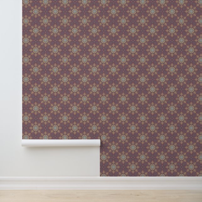 Modern Elegant Mandala Floral Pattern Dusty Maroon Wallpaper (Application)
