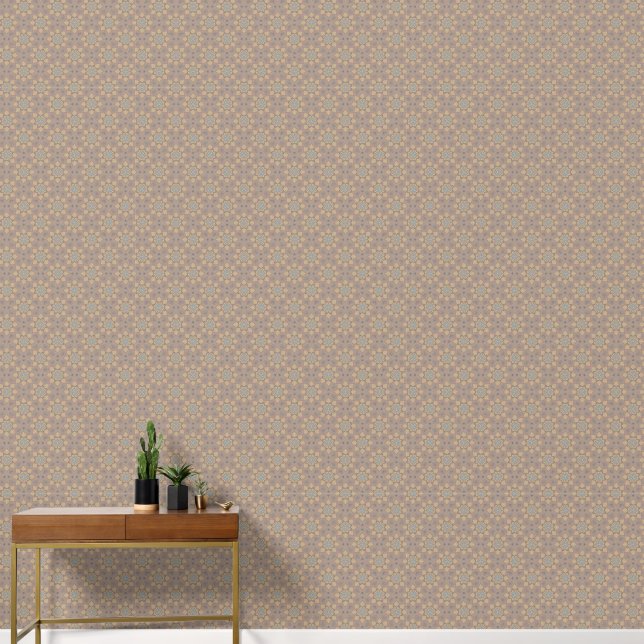 Modern Elegant Mandala Flower Pattern Brown Wallpaper (Hallway)