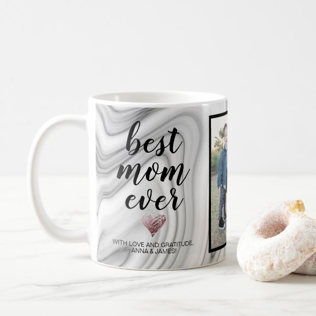 Modern Elegant Marble Best Mum Ever Photo Collage Coffee Mug (With Donut)
