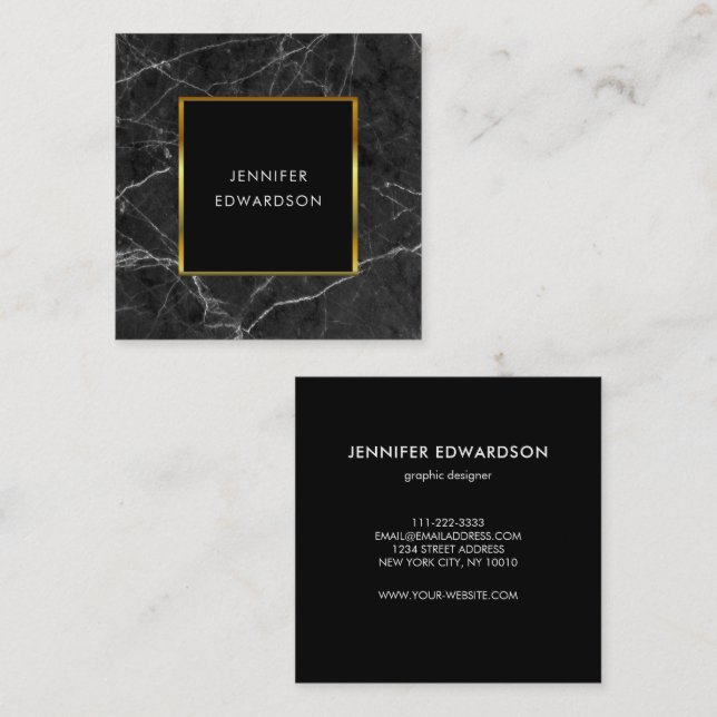 Modern elegant marble black gold professional square business card (Front/Back)