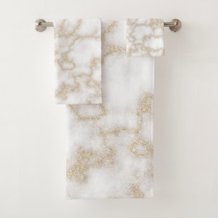 Modern elegant marble faux gold glitter bath towel set