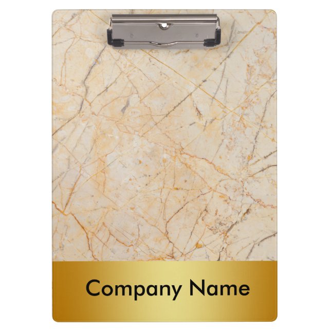Modern Elegant Marble Gold Faux Foil Company Logo Clipboard (Front)