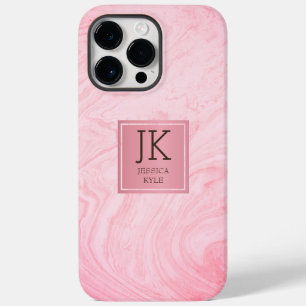 Modern Elegant Marble Pink Metal Monogrammed Name  Case-Mate iPhone 14 Pro Max Case