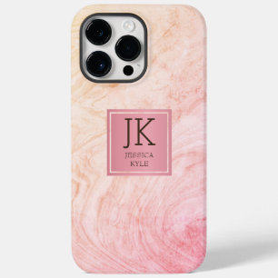 Modern Elegant Marble Pink Metal Monogrammed Name Case-Mate iPhone 14 Pro Max Case