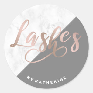 Modern elegant marble & rose gold lashes extension classic round sticker