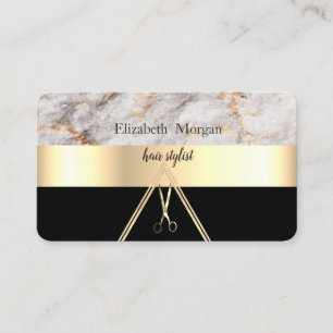 Modern Elegant Marble Stone Black,Gold,Scissors Business Card