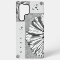 Modern Elegant Marbled Diamond Flower Silver