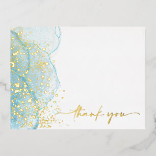 Modern & Elegant Marbled gold foil thank you card