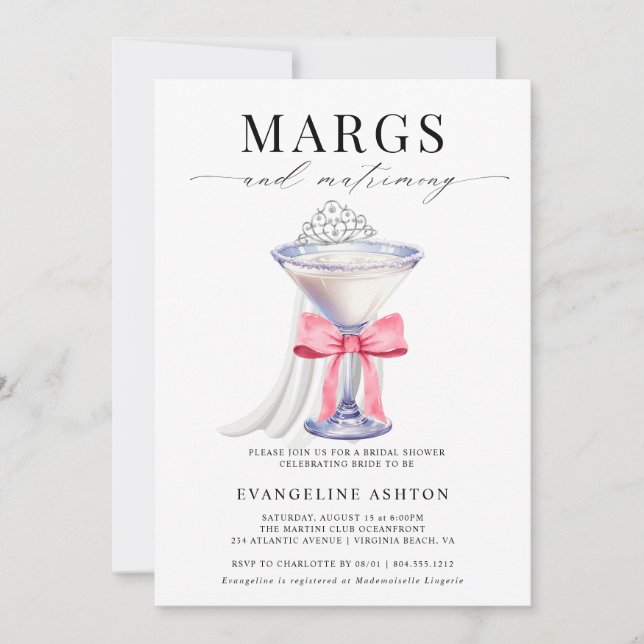 Modern Elegant Margs and Matrimony Bridal Shower  Invitation (Front)