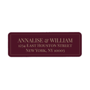 Modern Elegant Marsala Gold Wedding Return Address Label