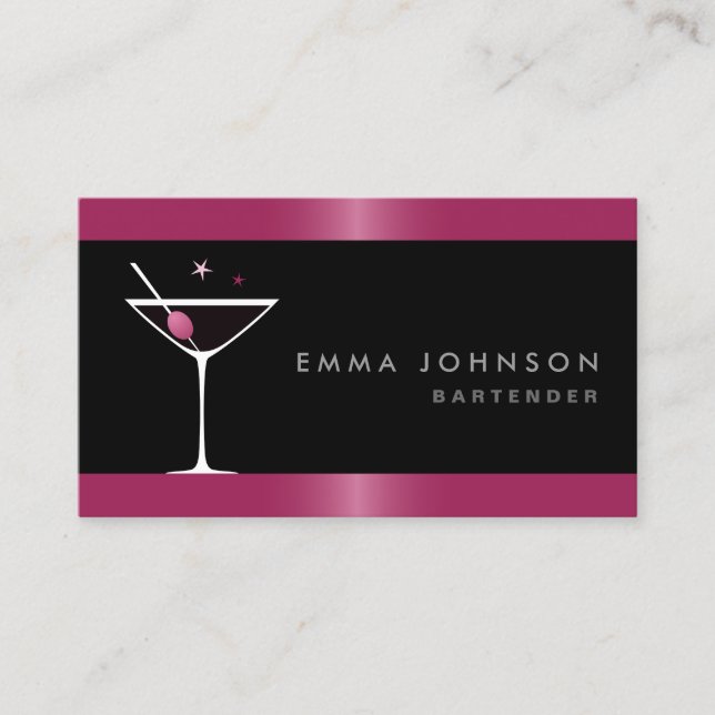 Modern elegant martini cocktail glass bartender business card (Front)