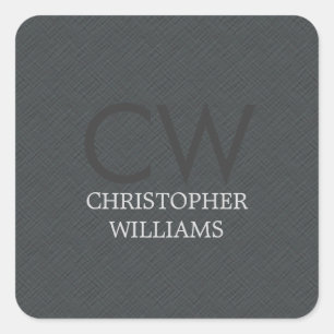 Modern Elegant Masculine Texture Grey Monogram Square Sticker