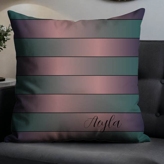 Modern Elegant Mauve And Teal Monogram Stripes  Cushion (Creator Uploaded)