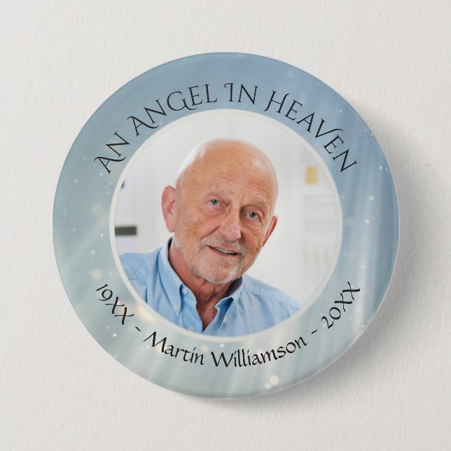 Modern Elegant Memorial ANGEL IN HEAVEN Photo 7.5 Cm Round Badge (Front)