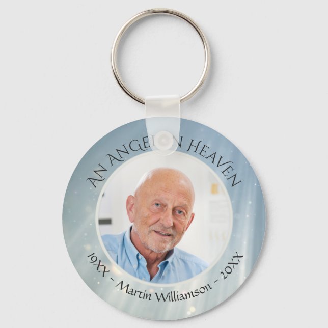 Modern Elegant Memorial ANGEL IN HEAVEN Photo Key Ring (Front)