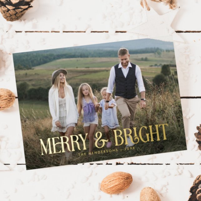 Modern Elegant Merry & Bright Christmas Photo Foil Holiday Card (Creator Uploaded)