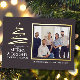 Modern Elegant Merry Bright Team Photo Christmas  Foil Holiday Card