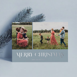 Modern Elegant Merry Christmas 2 Photo Foil Holiday Card