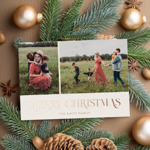 Modern Elegant Merry Christmas 2 Photo Foil Holiday Card