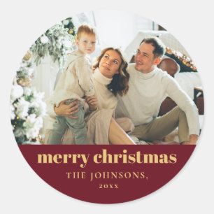 Modern Elegant Merry Christmas Custom Classic Round Sticker