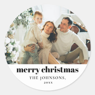 Modern Elegant Merry Christmas Custom Classic Round Sticker