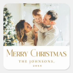 Modern Elegant Merry Christmas Custom Gold Square Sticker