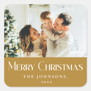 Modern Elegant Merry Christmas Custom Gold Square Sticker