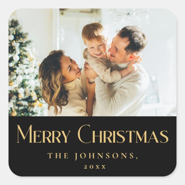 Modern Elegant Merry Christmas Custom Square Stick Sticker (Front)