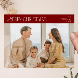 Modern Elegant, Merry Christmas Family Photo Postcard