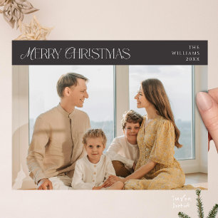 Modern Elegant, Merry Christmas Family Photo Postcard