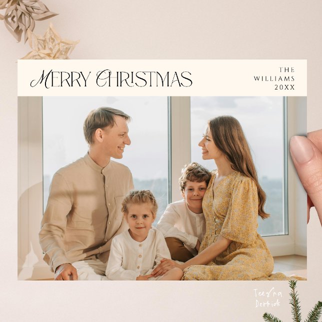 Modern Elegant, Merry Christmas Family Photo Postcard (Modern Elegant, Merry Christmas Family Photo Postcard in Contemporary Beige Theme)