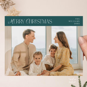 Modern Elegant, Merry Christmas Family Photo Postcard