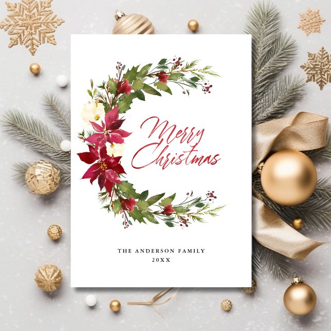 Modern Elegant Merry Christmas Floral  Holiday Card (Creator Uploaded)