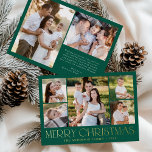 Modern Elegant Merry Christmas Green Photo Collage Foil Holiday Card<br><div class="desc">Celebrate the season with the Modern Elegant Merry Christmas Green Photo Collage foil holiday card. This stylish design features a 5-photo collage on the front, with 4 square photos surrounding a larger picture at the centre. "Merry Christmas" is beautifully displayed in trendy gold foil lettering on a green background. Customise...</div>