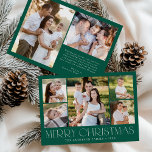 Modern Elegant Merry Christmas Green Photo Collage Holiday Card<br><div class="desc">Celebrate the season with the Modern Elegant Merry Christmas Green Photo Collage Holiday Card. This stylish design features a 5-photo collage on the front, with 4 square photos surrounding a larger picture at the centre. "Merry Christmas" is beautifully displayed in trendy white lettering on a festive green background. Customise with...</div>