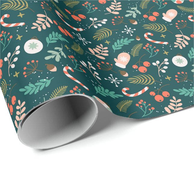 Modern Elegant Merry Christmas Green Wrapping Paper (Roll Corner)